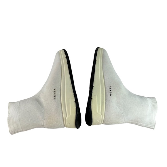 PRADA White Cloth Sock Women's High Top Sneakers Marked as 37 - 7US - Picture 10 of 13